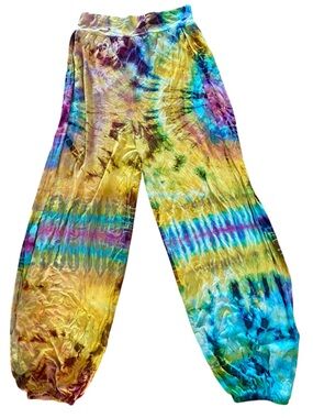 Blue Gecko Tie Dye Open Side Harem Pants Boho Festival Rayon OS